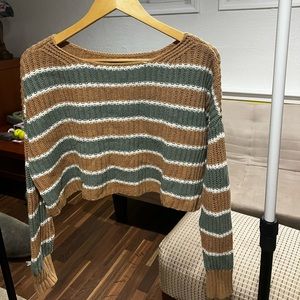 green and brown striped cropped sweater